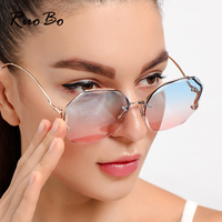 RUOBO moda kobiety gradientowe okulary przeciwsłoneczne bez obramowania Unisex Ocean Water Cut obiektyw metalowe zakrzywione świątynie okulary UV400 okulary 1